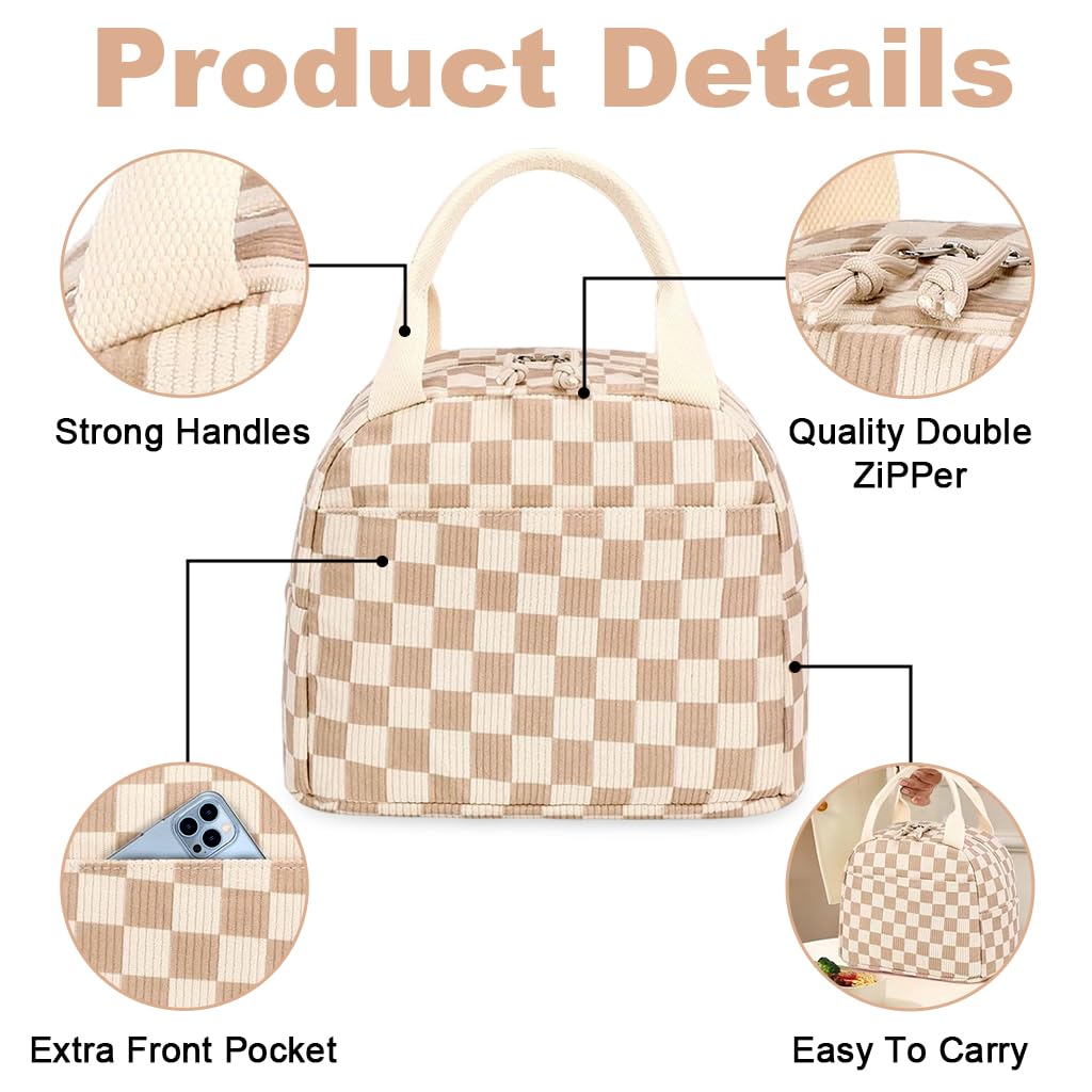 HASTHIP Lunch Bag for Office with 9L Capacity and Dual Zipper | Corduroy Beige Tote