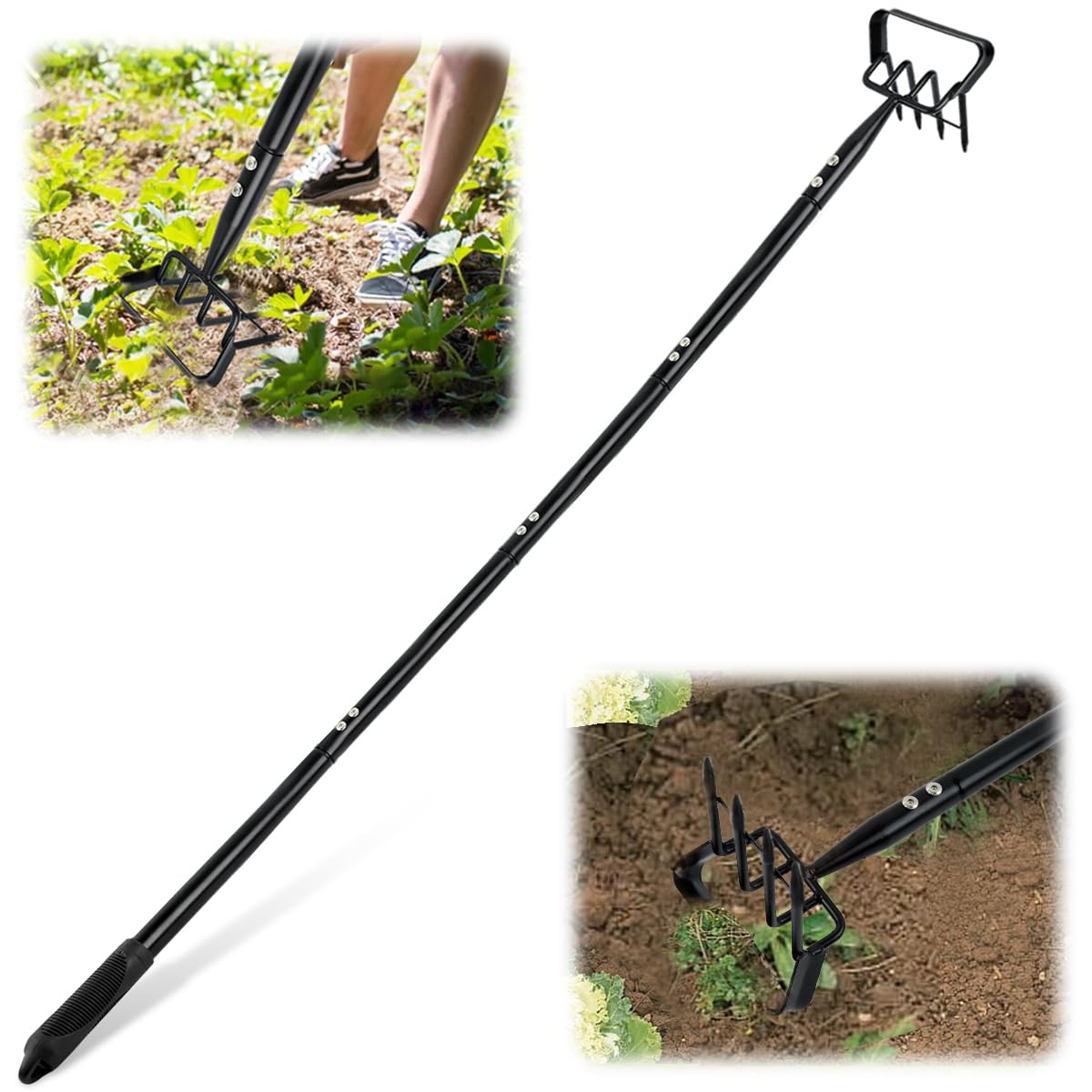 HASTHIP Gardening Manual Weeder for Lawn and Garden with 1.6m Adjustable Handle featuring 4 Claw Steel Design