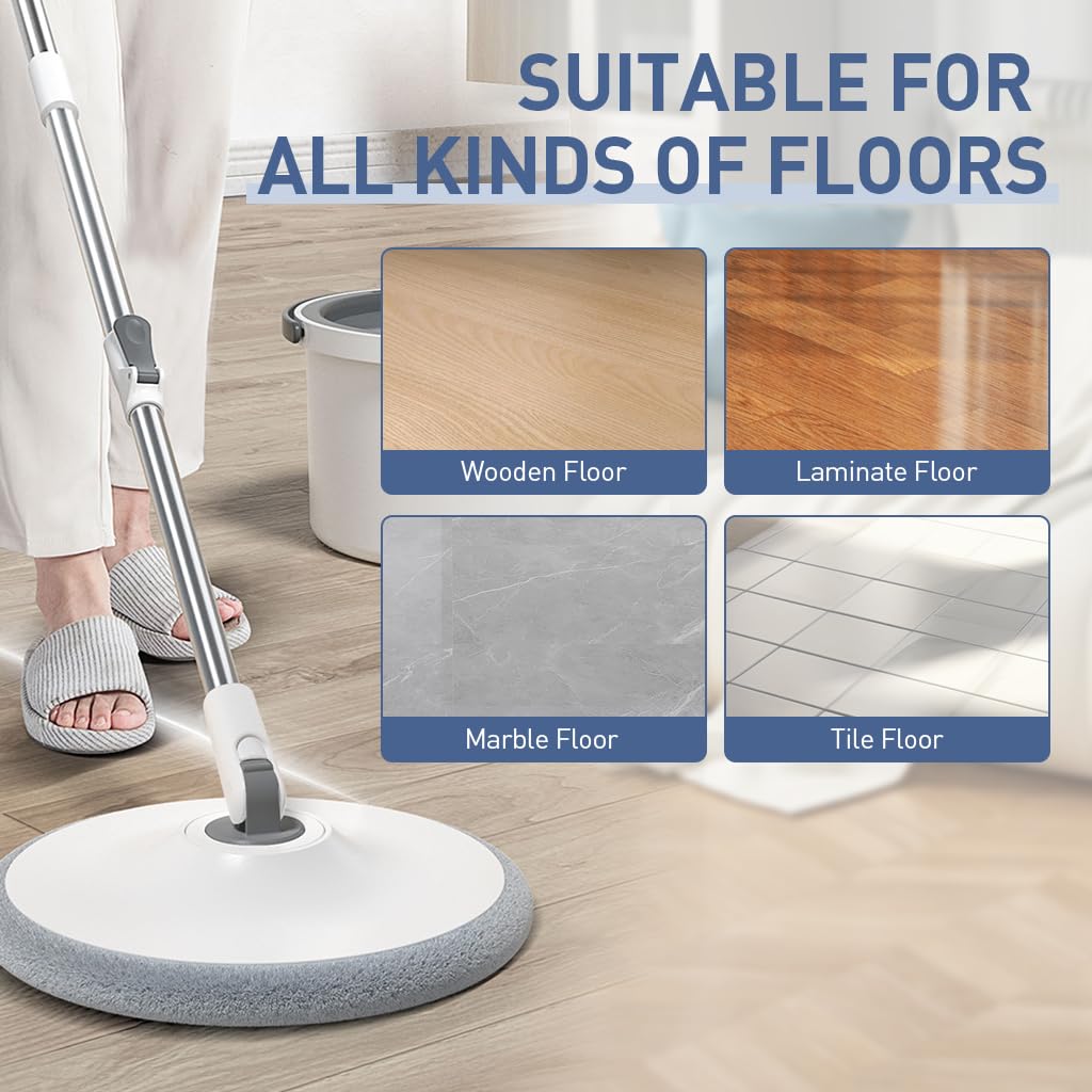 HASTHIP® 4Pcs Microfiber Mop Pads 9.84 Inches Round High Absorbent Microfiber Mop Pads Replacement for Rotary Mop Wet Dry Use Microfiber Mop Pads, Compatible Most Round Spin Mop & Bucket.