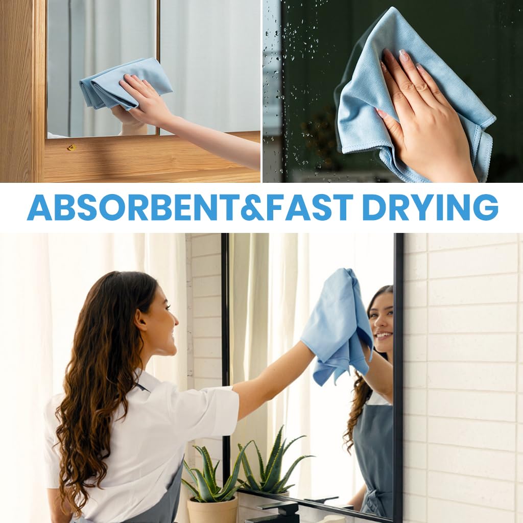 HASTHIP Microfiber Cleaning Cloths for Kitchen and Bathroom with Ultra Fine Fibers 6 Pcs 40x40cm Blue