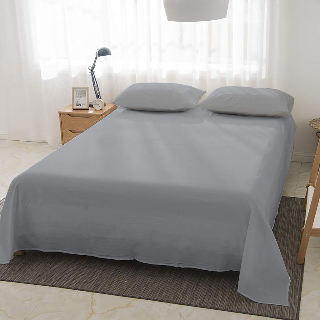 HASTHIP Bed Sheet Set 3 Piece with Flat Sheet and 2 Pillow Covers | Soft Microfiber Queen Light Gray