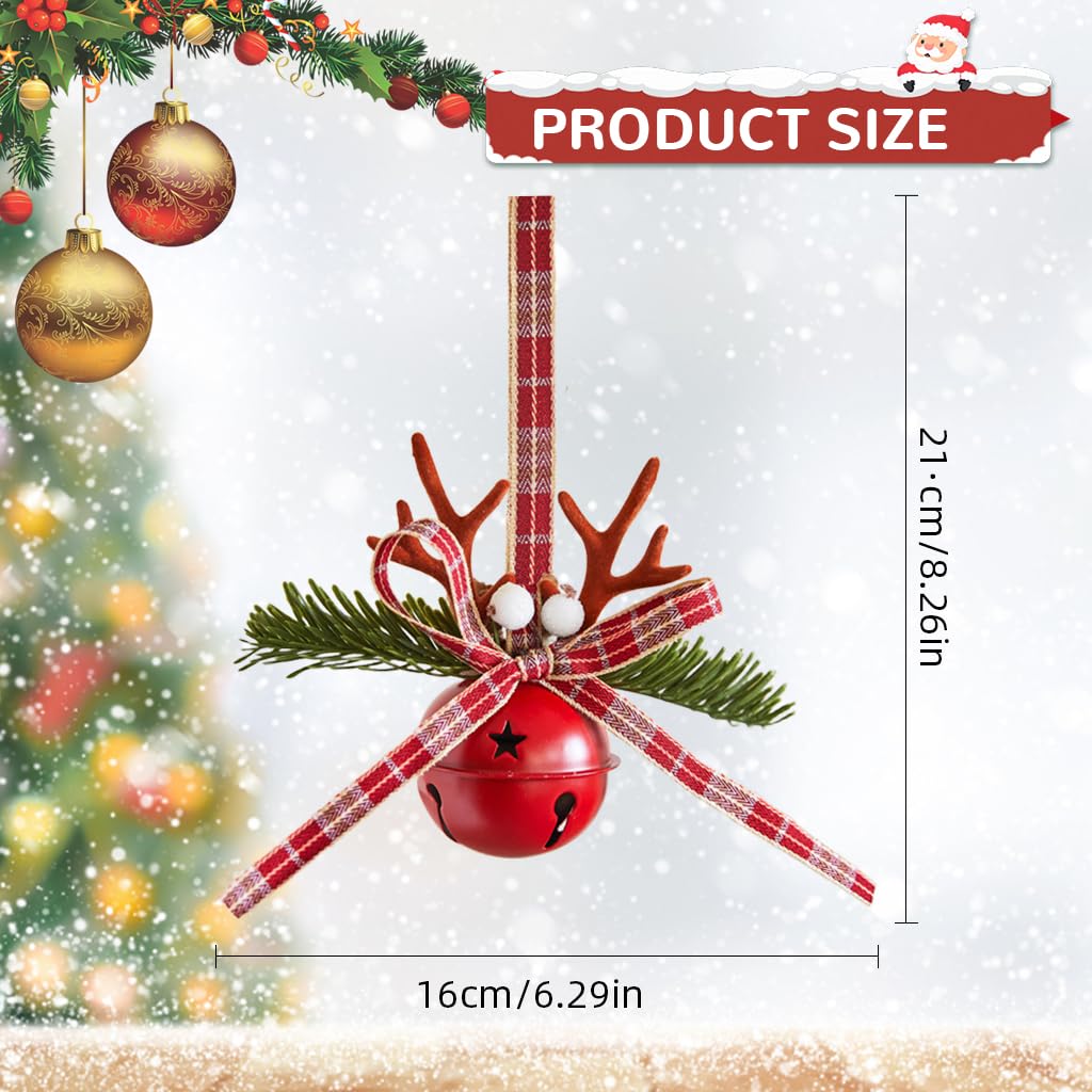 HASTHIP Christmas Jingle Bells for Tree and Home Décor featuring Ribbon Bow and Elk Design | Red Metal Hanging Ornaments