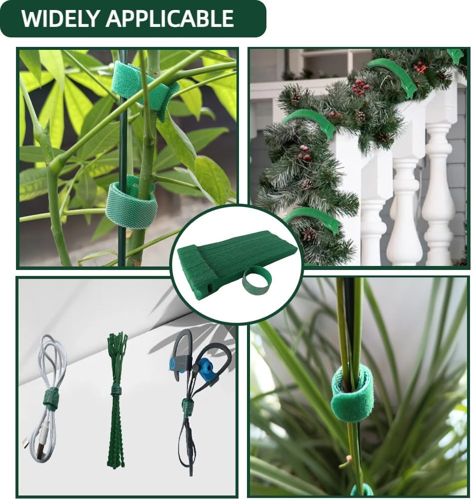 HASTHIP Plant Ties for Gardening 200 pcs 12×150 mm with Hook and Loop | Reusable Green Nylon