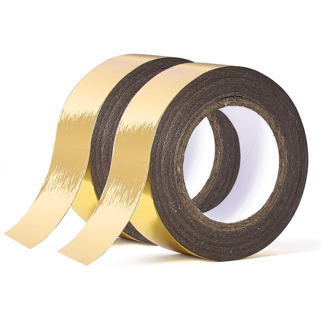 HASTHIP® 2 Rolls Crafting Tape Golden Foil Washi Tape Scrapbooking Tape Decorative Masking Tape Metallic Golden Washi Masking Tape Self Adhesive Washi Tape for DIY Crafts, 15mm x 5m