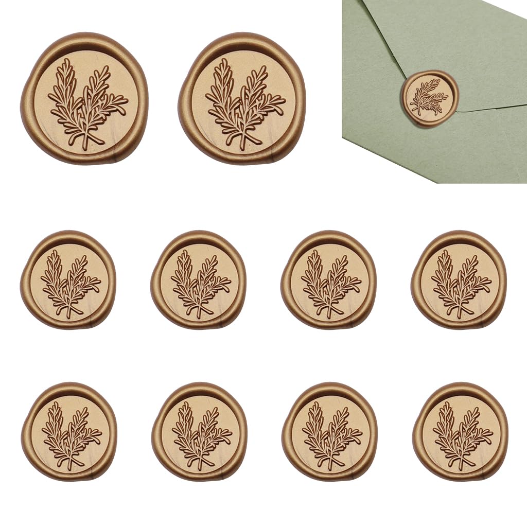 HASTHIP® 10Pcs Golden Wax Seal Stickers - Wedding Invitation Envelope Seal Stickers, 1.2" Self-Adhesive Embossing Seals for Invitation, Christmas, Gift Wrapping, Party, Envelops