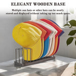 HASTHIP Hat Organizer for Desk and Shelf Display with 10 Slots and Wooden Base | 26.5x10x10cm Metal Wire Cap Holder