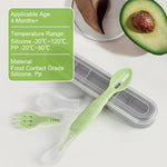 HASTHIP® BrandName 3-in-1 Silicone Baby Feeding Set, Food Feeder Spoon, Puree & Fruit Feeder, Soft BPA Free Food Grade Fork & Spoon with Case, Infant Tableware