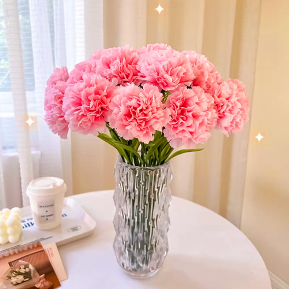 HASTHIP Artificial Carnation Flower Bunches for Home Decor with 5 Branches and Pink Blooms | Elegant Festival and Room Decoration