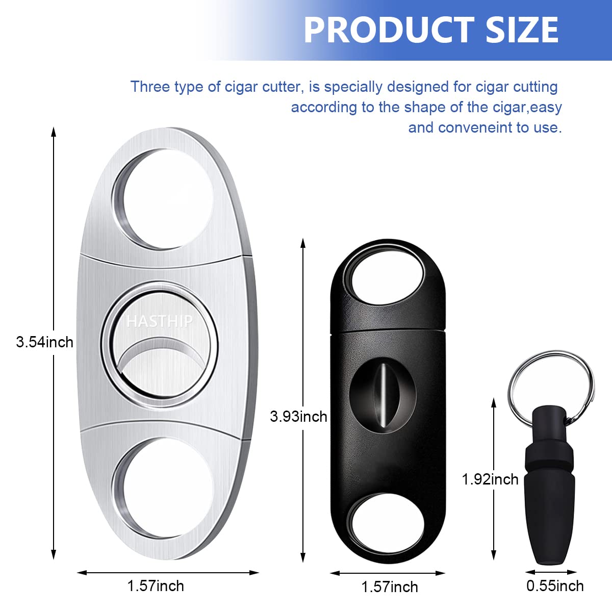 HASTHIP Cigar Cutter Set with 3PCS Straight V and Punch Cutters featuring Stainless Steel Blades | Portable Gift for Cigar Lovers