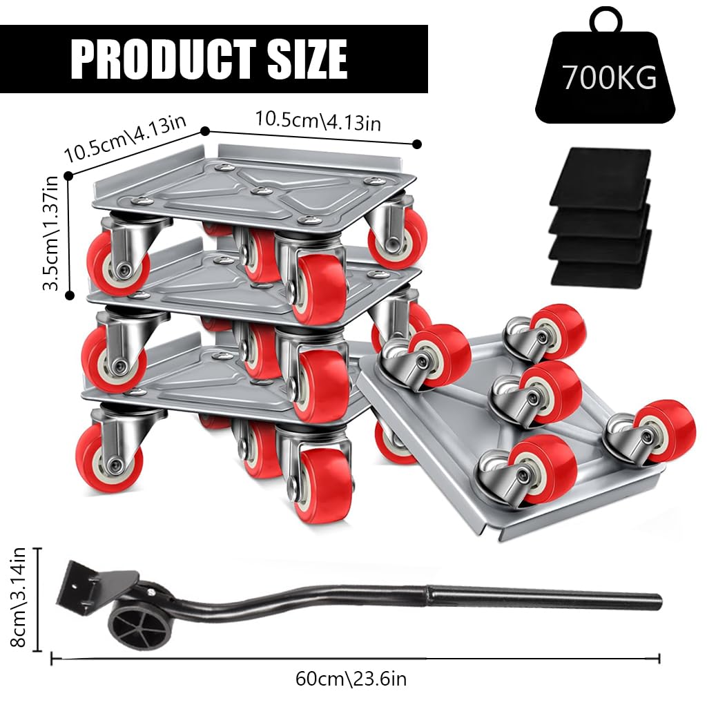 HASTHIP Furniture Mover for Heavy Items with 360° Rubber Wheels and Carbon Steel Lifter | Supports up to 700kg