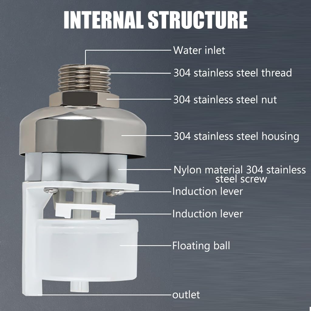 HASTHIP® Float Valve for Water Tank, 1/2" to 3/4'' Water Float Valve Stainless Steel Fully Automatic Water Level Control Float Valve, Automatic Water Level Controller for Water Tank, Pool, Reservoir