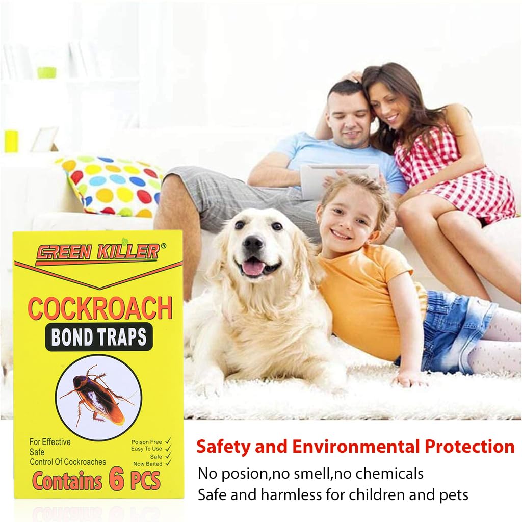 HASTHIP Glue Trap for Cockroaches with Ultra Strong Pre-glued Adhesive, 6 Count | Child and Pet Friendly Fold-up Design