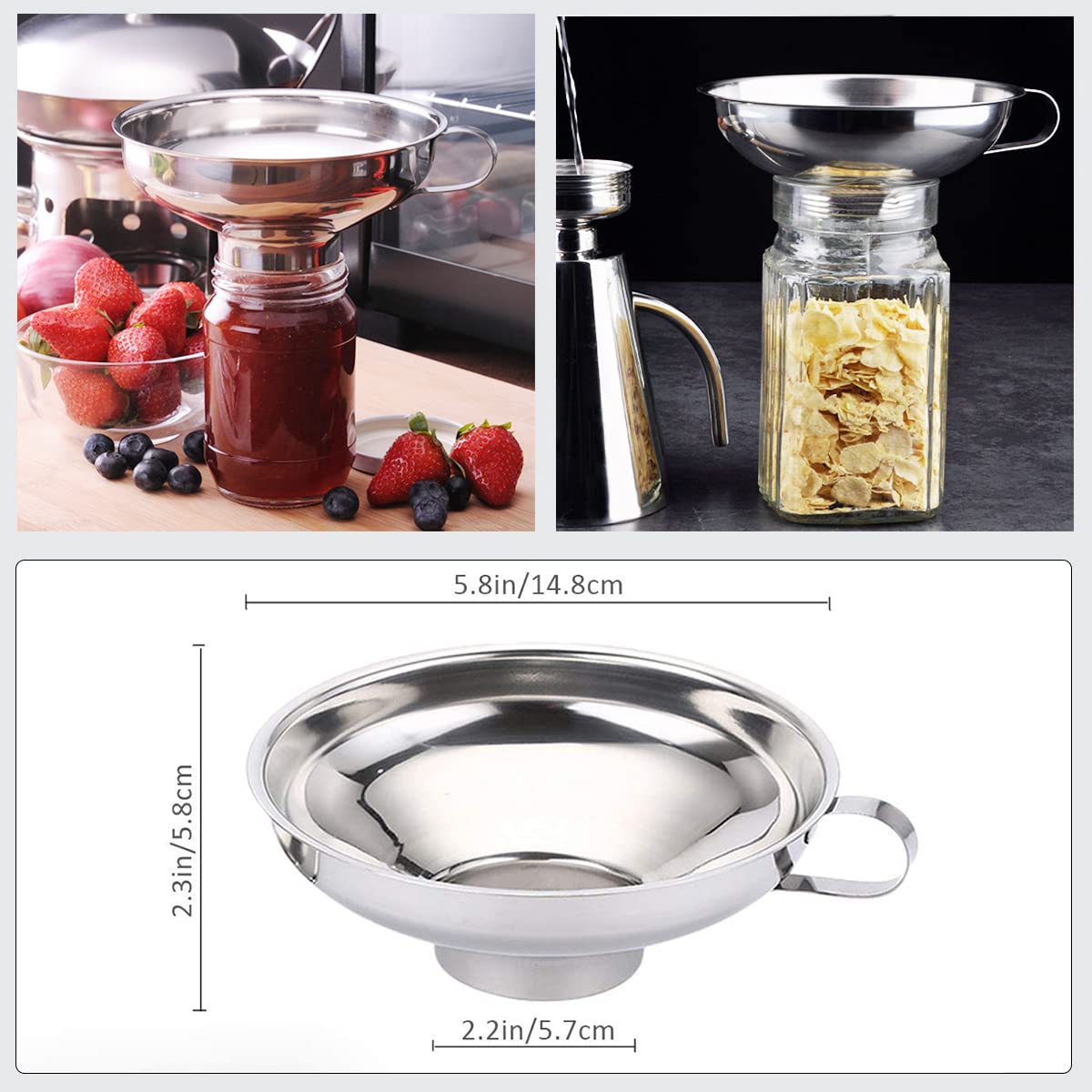 HASTHIP Canning Funnel for Kitchen Use with Handle and 5.8×2.3 in Wide Mouth 304 Stainless Steel