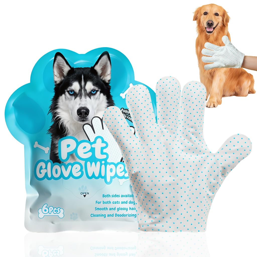 HASTHIP® Pet Cleaning Gloves Wipes, Non-Woven Wet & Dry Grooming Gloves for Dogs & Cats, Pet Bath Hair Removal Mitts Wipes for Muddy Paws & Quick Grooming After Walk & Travel Use