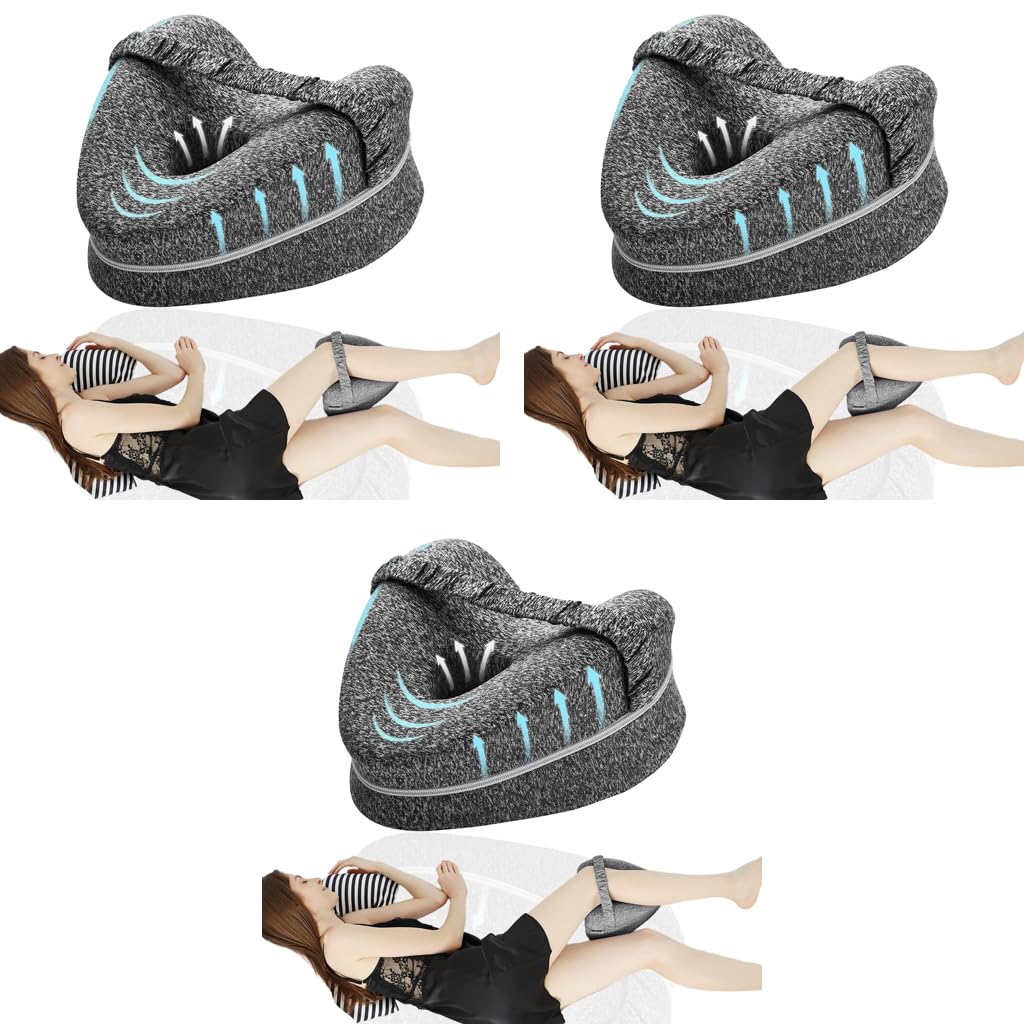HASTHIP Knee Pillow for Side Sleepers with Ergonomic Contoured Design | 3PCS Gray Set