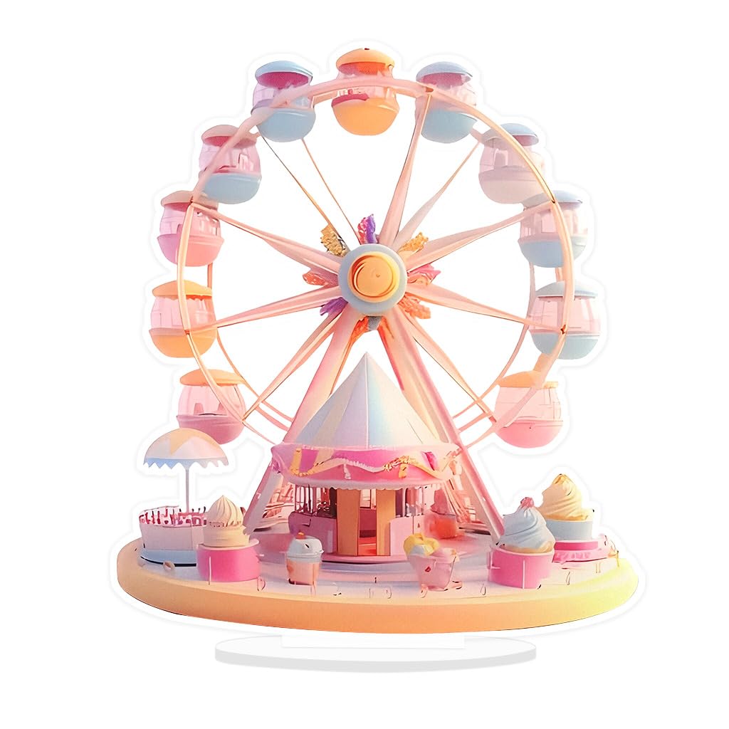 HASTHIP Acrylic Desktop Ornament for Home Decor with Pink and White Ferris Wheel Design | Valentine Gift Display