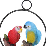 HASTHIP Garden Decor Resin Parrot Hanging for Patio and Living Room featuring 15cm Cast Iron Ring Frame | Blue and Red Parrot Ornament with Chain Hook