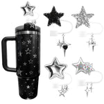 HASTHIP® 4 Silicone Straw Covers for Stanley Cup 30&40 Oz Tumblers - Y2K Cute Glitter Star Straw Toppers-Black