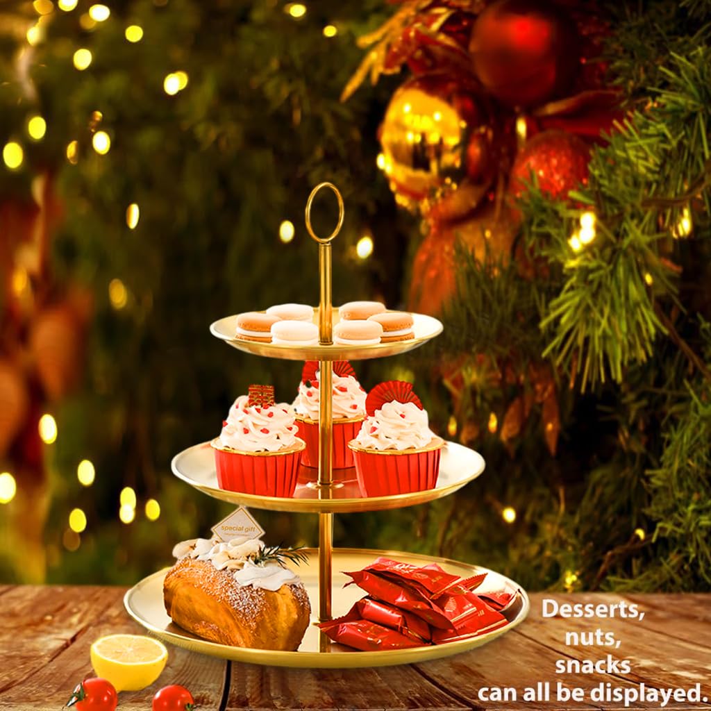 HASTHIP Cupcake Stand for Weddings and Parties with 3 Tier Display 17 cm 23 cm 30 cm | Elegant Gold Stainless Steel Dessert Tower