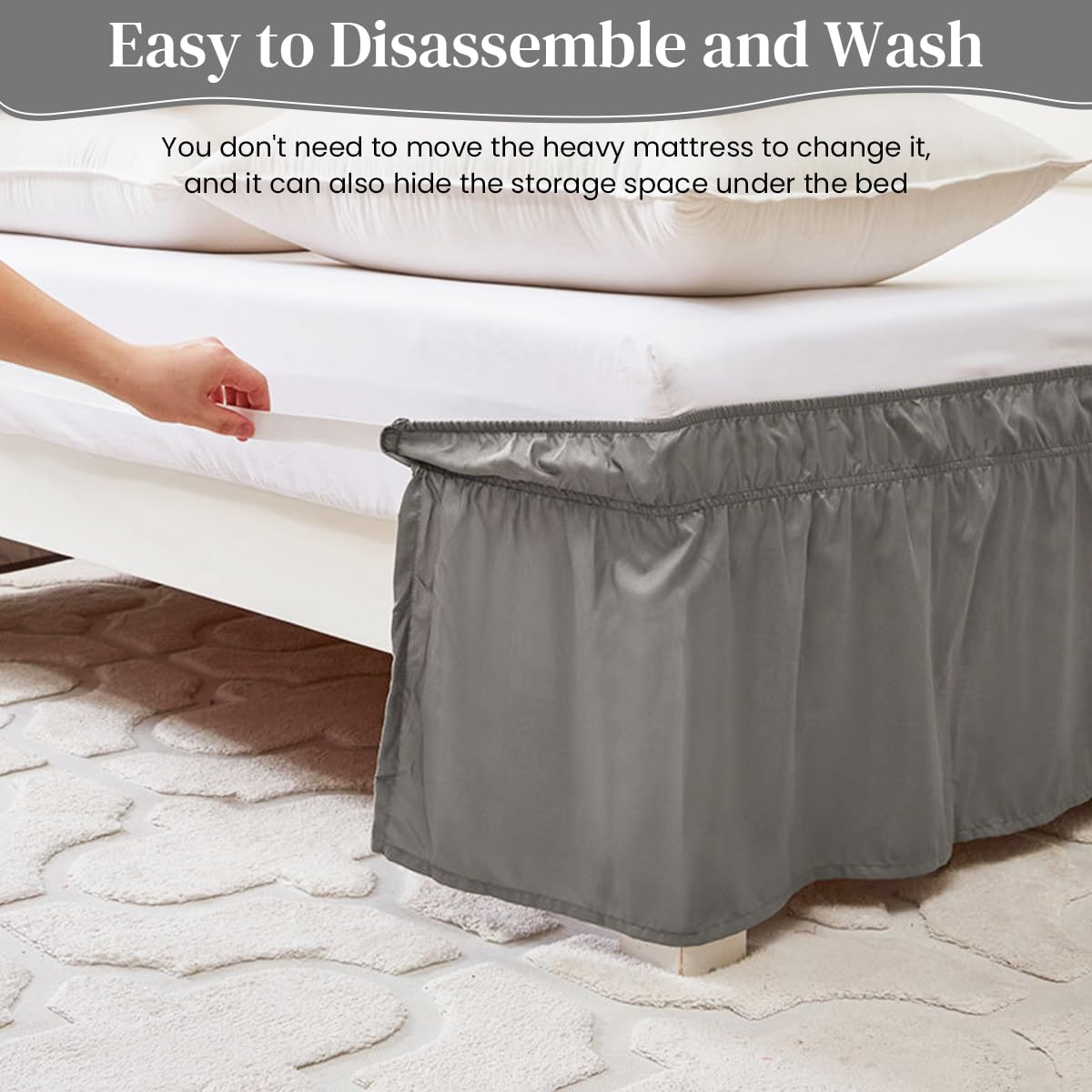 HASTHIP Bed Skirt for Single Bed 75x39 Inches with 15 Inch Drop and Pleated Ruffled Design | Grey Polyester Cotton Dust Cover