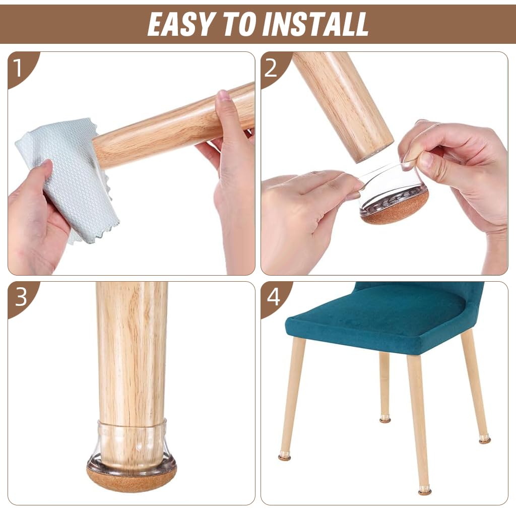 HASTHIP Chair Leg Floor Protector 4pcs for Hardwood Floors with Anti Slip Felt Pads | Transparent Brown Silicone Caps