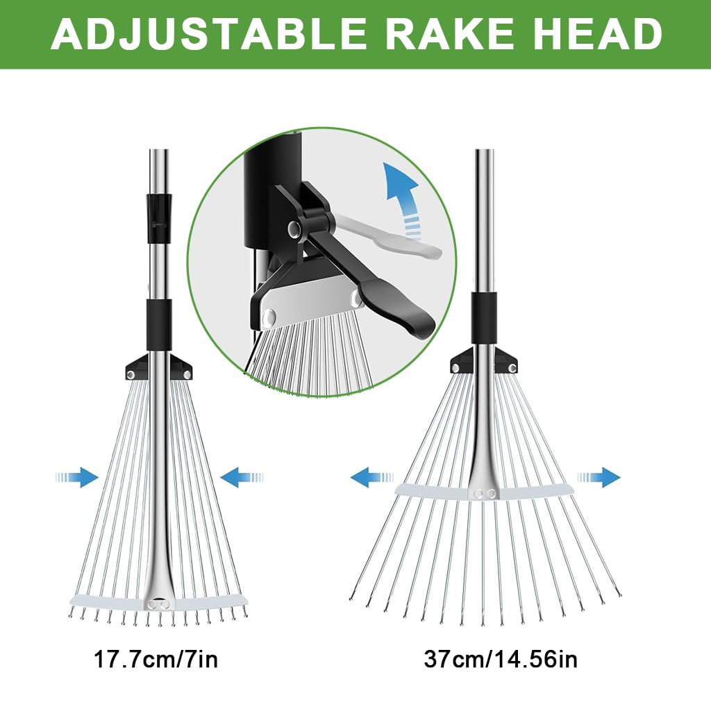 HASTHIP Garden Rake for Lawn and Yard with 15 Stainless Steel Teeth and 5.6ft Handle | DIY Assembly Tool