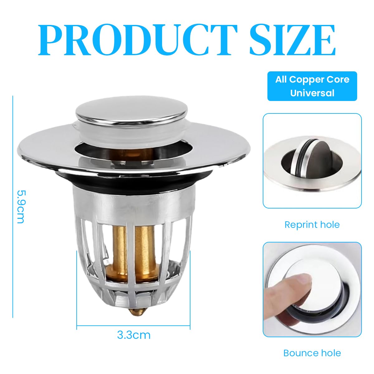 HASTHIP Kitchen Sink Strainer for 1.33–1.57 in Drains with Pop Up Stopper | Brass Silver Plug