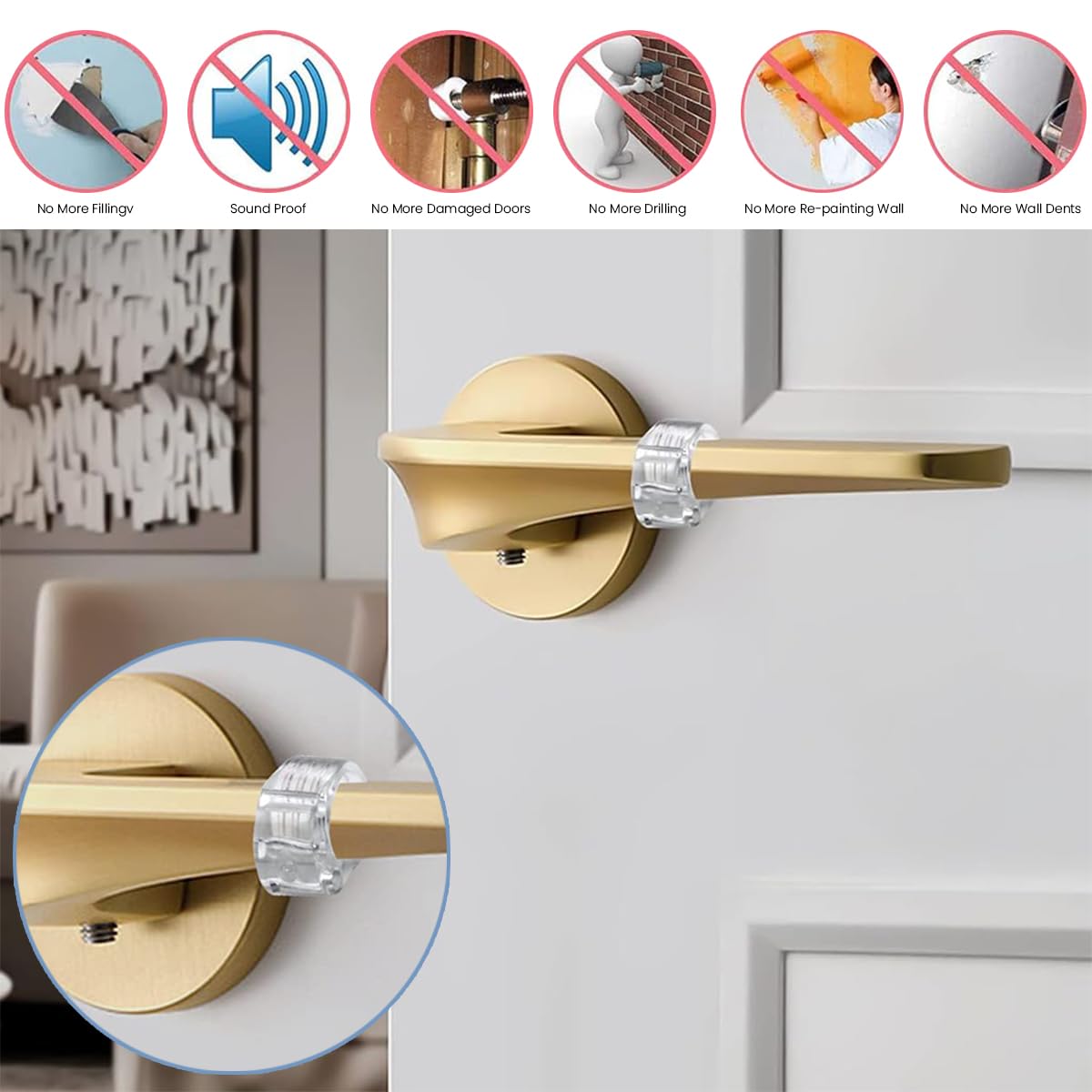 HASTHIP Door Knob Wall Protector for Bedrooms and Bathrooms 6 pcs with 18 mm Opening | Transparent PVC Buffers Prevent Handle Impact