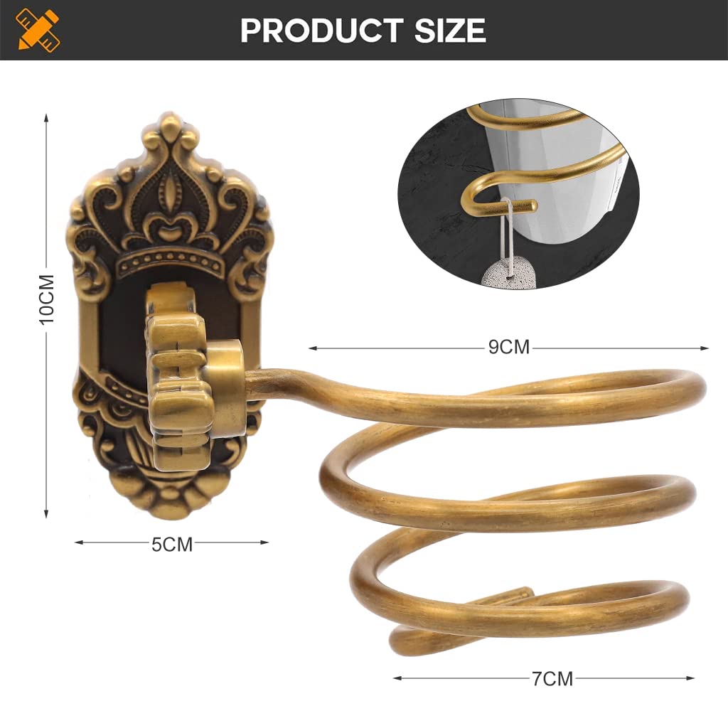 HASTHIP Hair Dryer Stand for Bathroom with Glue and Screws featuring 9.4×10.3×14cm Aluminum Spiral Rack | Retro Bronze Wall Mount Organizer