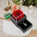 HASTHIP Heart Pendant Necklace Gift Set for Mother with 2 Preserved Roses | Silver Chain for Women and Girls