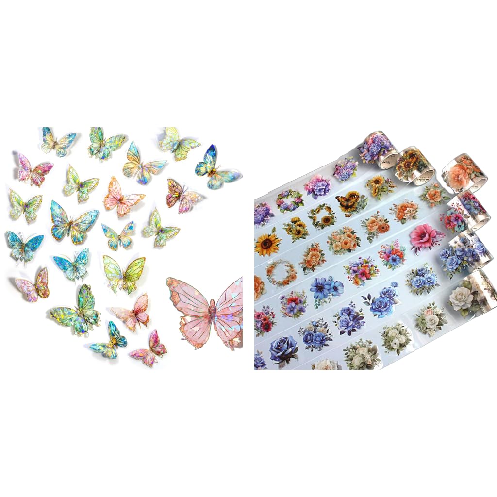 HASTHIP Butterfly Stickers Set for Scrapbooking and Journaling with 80 Pieces | PET Decorative Tapes