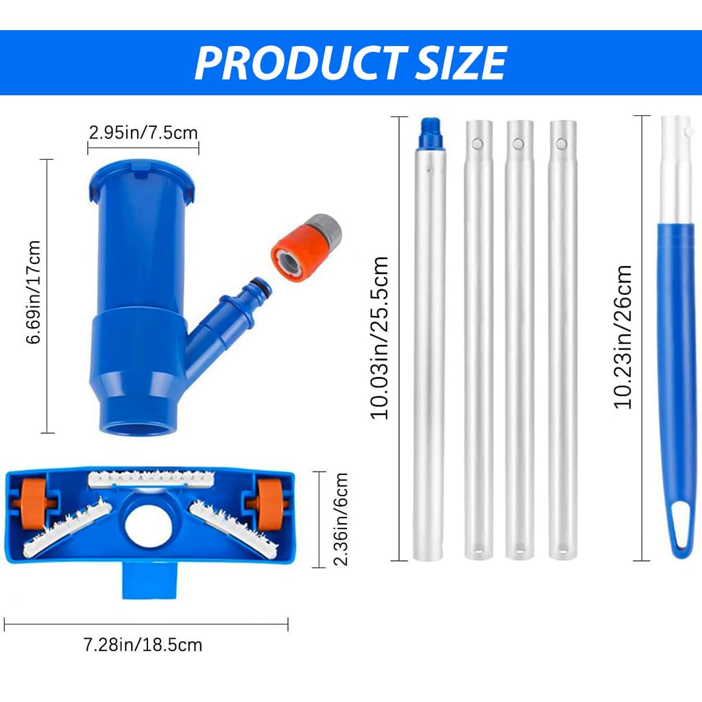 HASTHIP Pool Vacuum Cleaner for Above Ground and Inflatable Pools with 3 Brush Heads & Filter Bag | Manual Water Flow Cleaning Kit