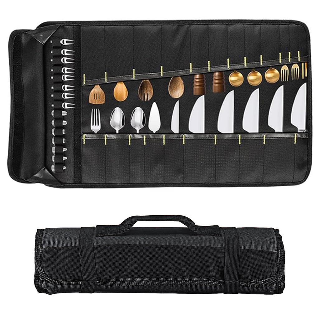 HASTHIP® Organizador de Cubiertos Profesional con 22 Ranuras,Bolsa de Cuchillos Cocina Portátil Tela Oxford Antirrayas,Estuche Viaje para Chef Almacenamiento Cubiertos con Asa