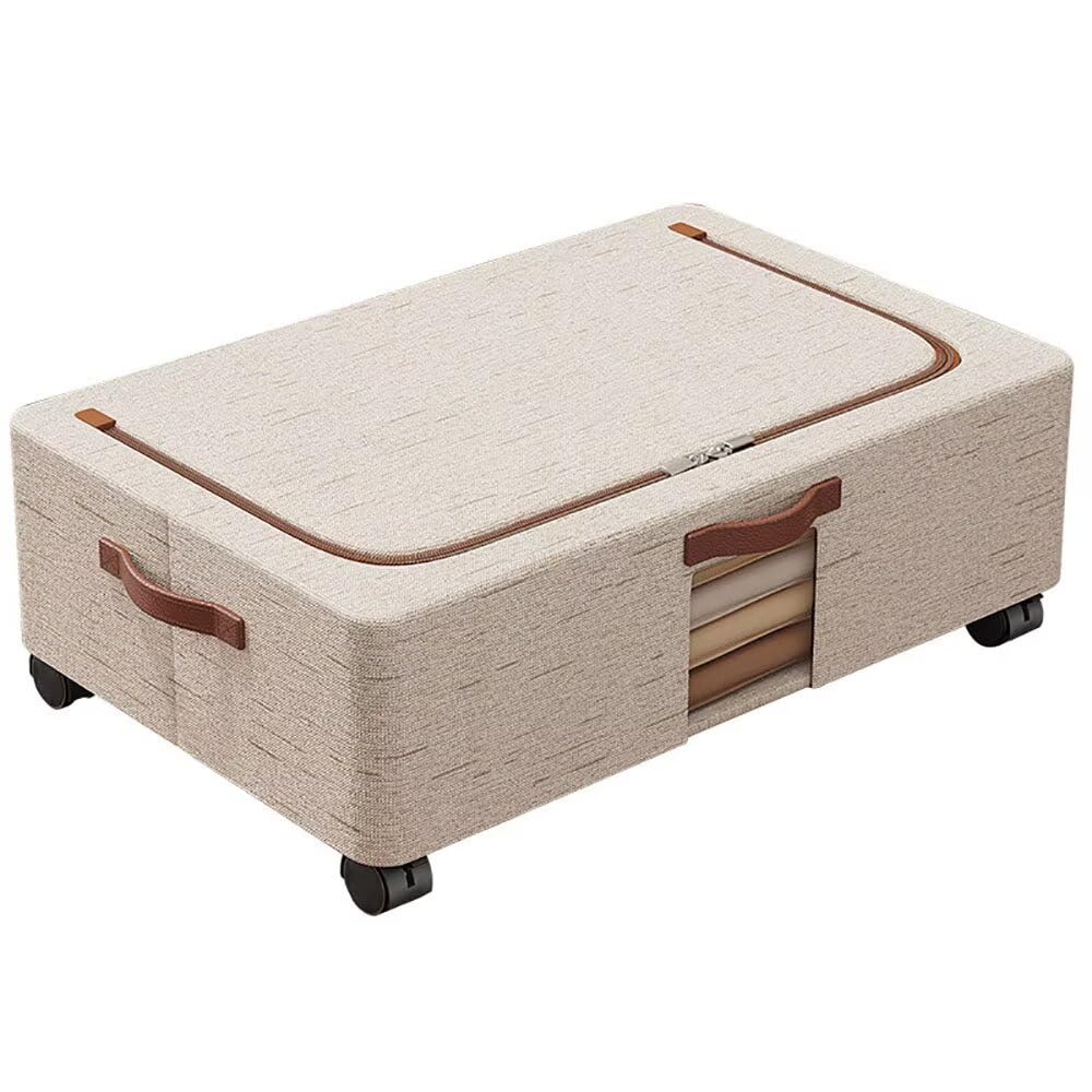 HASTHIP® Under Bed Storage with Wheels Under Bed Storage Containers With Handles 360° Rolling Underbed Shoe Organizer Stackable Metal UnderBed Drawers for Clothes Blankets Toys Books