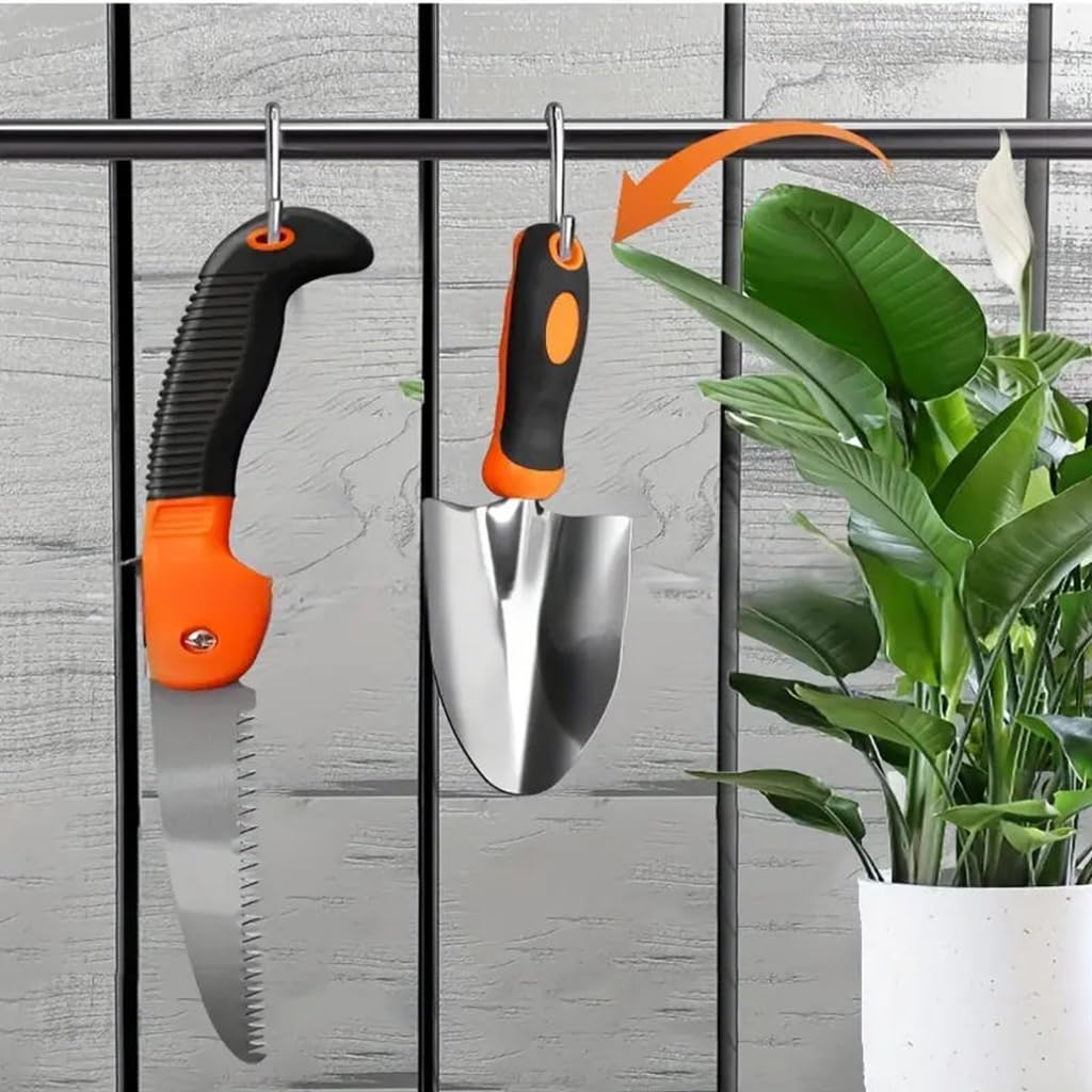 HASTHIP® Gardening Tools Set of 7Pcs Heavy Duty Stainless Steel Garden Planting Tools Home Gardening Tool Set with Pruning Shear, Gardening Fork, Trowel, Shovel, Weeder Tool, Seeding Tool, Tool Bag