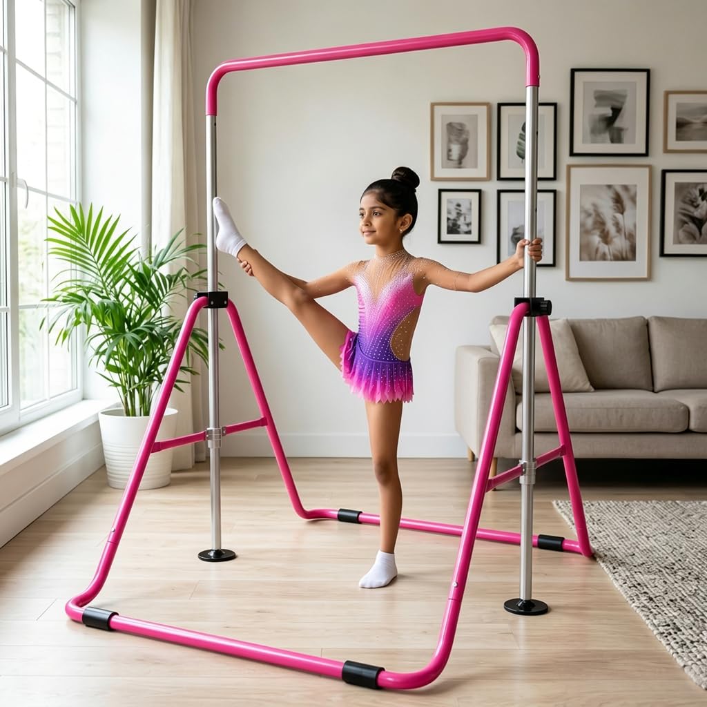HASTHIP® Kids Gymnastics Horizontal Bar, 80-130cm Adjustable Height Training Bar for Children, Junior Kip Bar with Sturdy Steel Frame & Non-Slip Base, 330lbs Loading Capacity