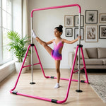 HASTHIP® Kids Gymnastics Horizontal Bar, 80-130cm Adjustable Height Training Bar for Children, Junior Kip Bar with Sturdy Steel Frame & Non-Slip Base, 330lbs Loading Capacity