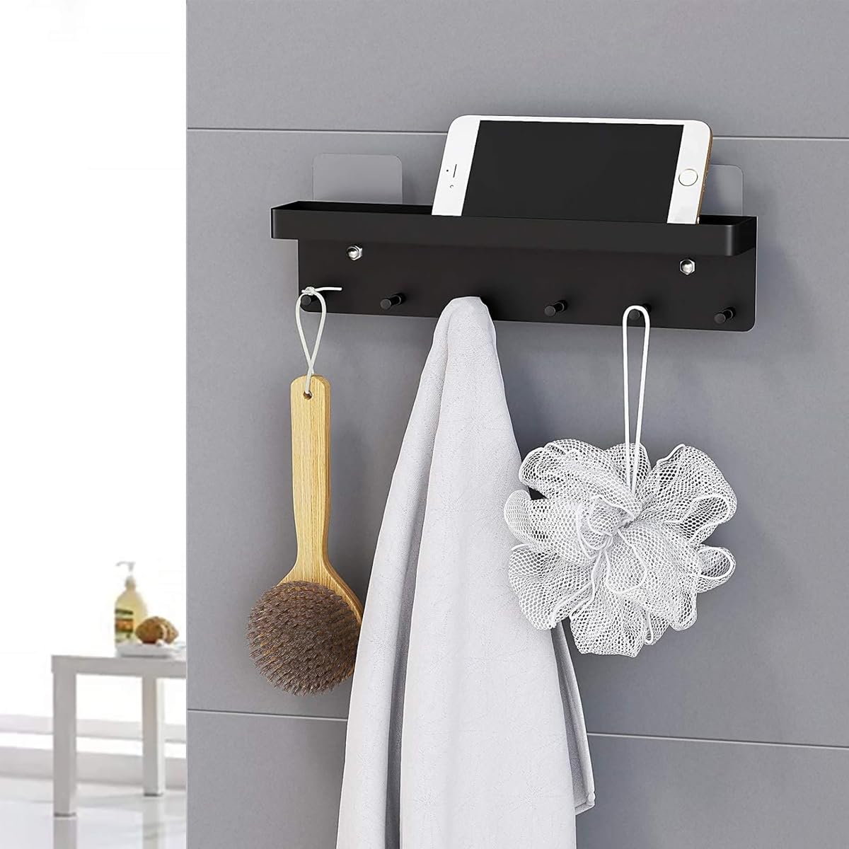 HASTHIP® Wall Key Holder Storage Shelf for Entryway Modern 6-Hook Wall Key Organizer Home Decor Self Adhesive Wall Key Holder Stainless Steel Wall Key Holder Organzier Rack for Doorway, Entry