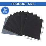 HASTHIP Sandpapers for Wood and Metal | 26pcs 80–3000 Grit 23x28cm Silicon Carbide Wet Dry Sheets