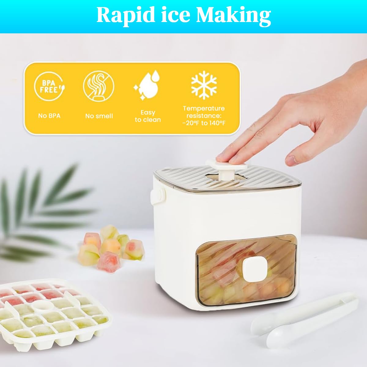 HASTHIP Ice Cube Maker with 48 Cavity Double Layer Mold and Tongs for Home Bar Use