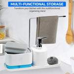 HASTHIP 4 in 1 Soap Dispenser for Kitchen Sink with Organizer and Sponge | Compact White Design