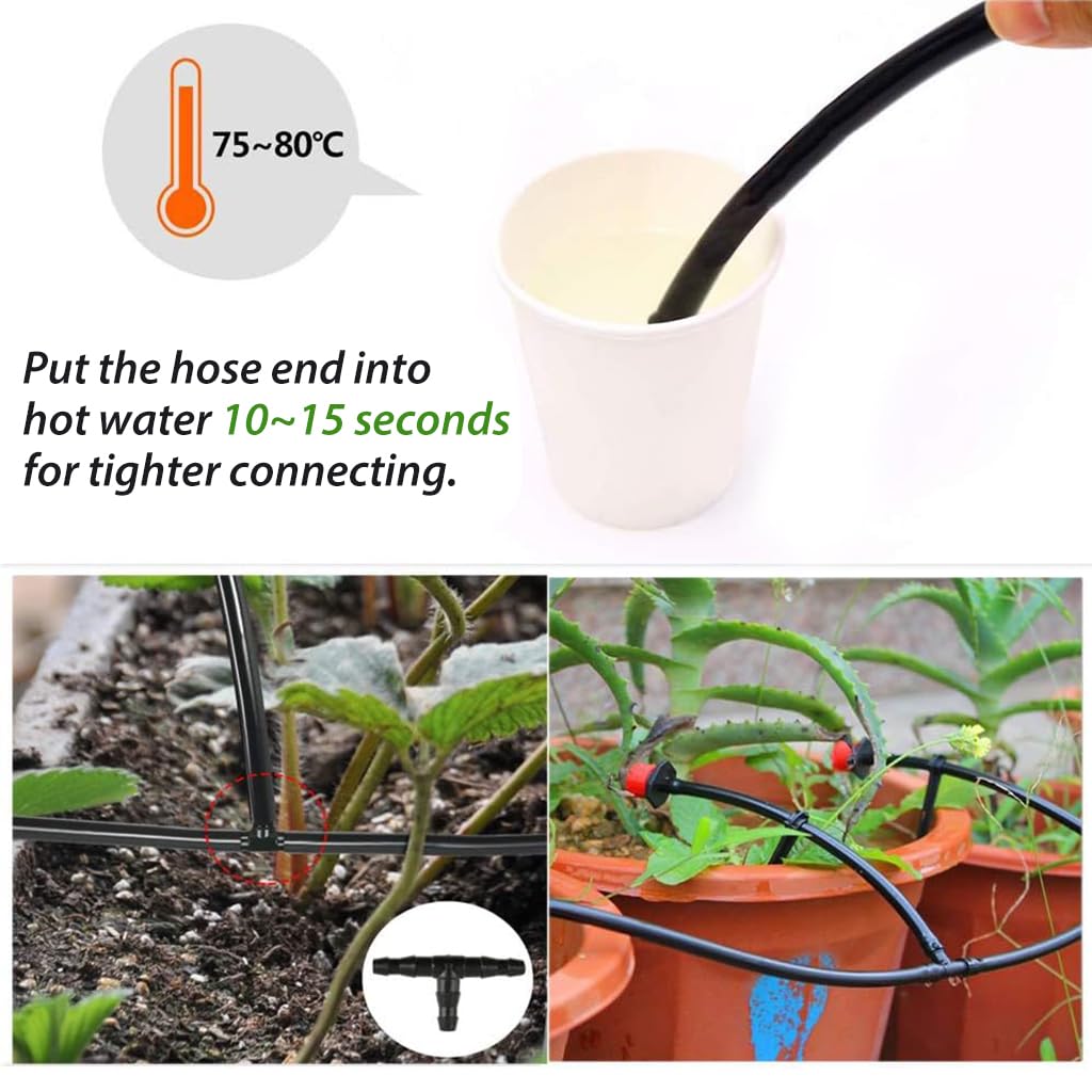 HASTHIP Plants Drip Irrigation Kit for Gardens and Lawns with 200 Piece 1/4 Inch Connectors