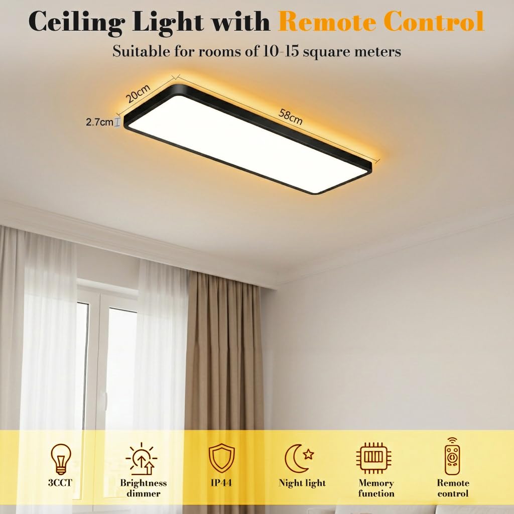 Hasthip 48W LED Ceiling Light with Remote Control & Dimmable Design