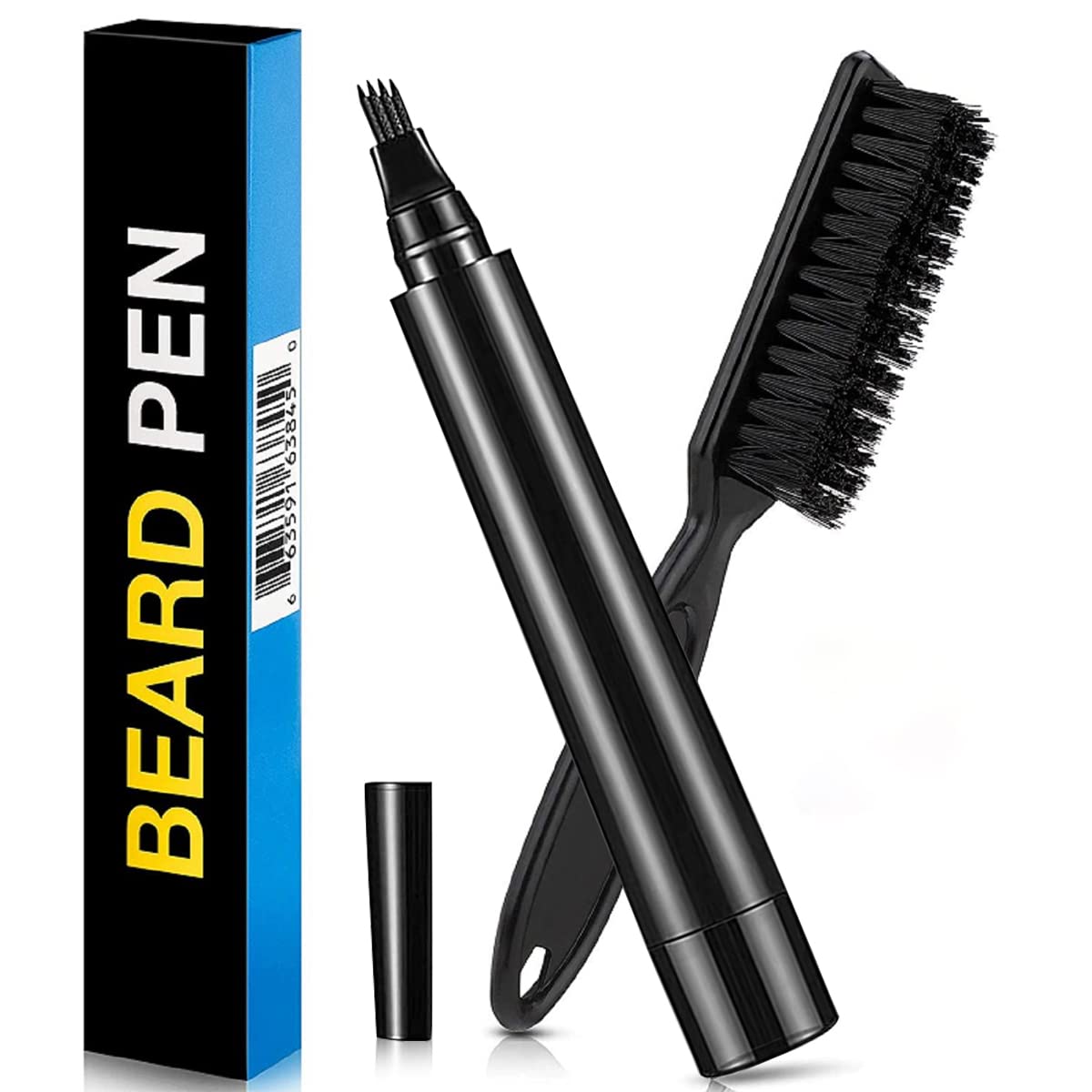 MAYCREATE® Beard Pencil Filler For Men Barber Styling Pen with Bristle Beard Brush Waterproof, Sweat Proof Natural Shaping Up for Men Beard, Moustache & Eyebrows(Dark Brown)