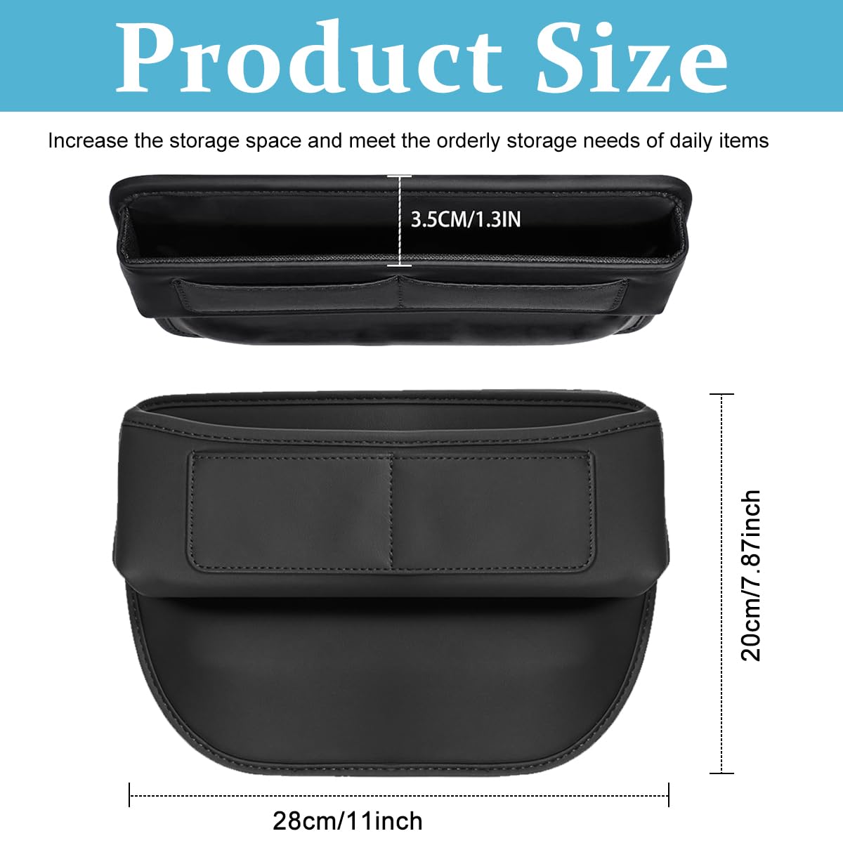 HASTHIP® Organizador de Coche Asiento Frontal de Cuero PU, Accesorio Interior para Consola, Bolsillo Lateral entre Asiento y Consola para Teléfonos, Gafas, Llaves y Tarjetas, Negro