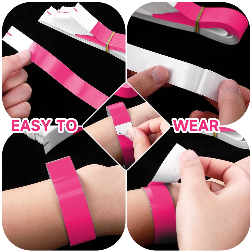 HASTHIP Paper Wristbands for Events with Self Adhesive Closure 300 Pack Rose Red | 25cm Adjustable Bands