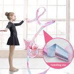 HASTHIP Sports Ribbons with Sticks for Rhythmic Gymnastics featuring 2 m Streamers | Polyester Glitter Pink Design for Kids Dance