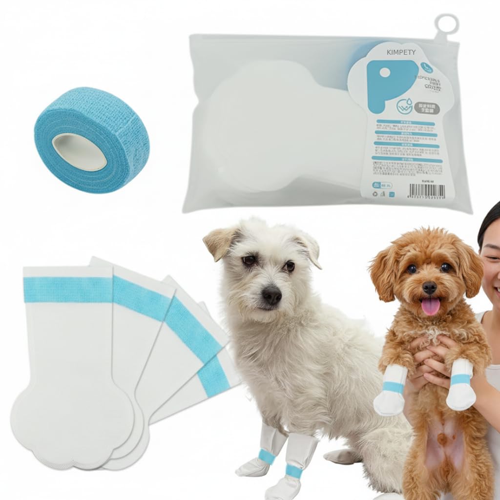 HASTHIP® Qpets 20Pcs Pet Walking Shoes, Water Resistant Lining Design Eco Non-Woven Dog Boots Easy-Tie Bandage Pet Palm Sleeve Cover for Walking Outdoor Shoes for Medium and Large Dogs-Size L