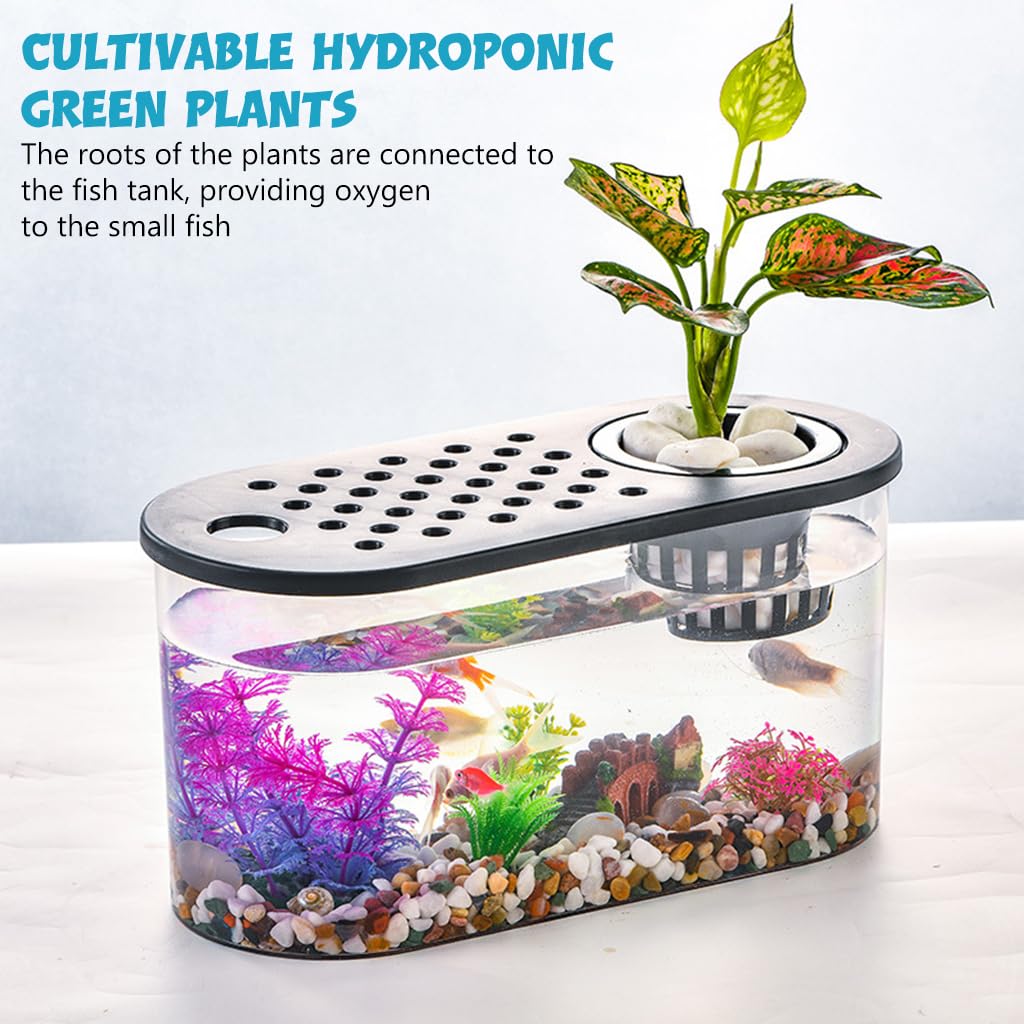 HASTHIP® Plastic Fish Tank, Narrow Aquarium, Modern Transparent Fish Bowl, Desktop Goldfish Tank, Clear Betta Fish Tank, Portable Fish Tank with Oxygen Pump Hole