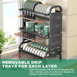 HASTHIP Kitchen Utensils Drying Rack for Storage with 3 Tier 63x42x24.5 cm Carbon Steel | Hook and Cutlery Holder